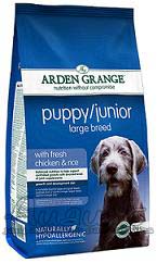 Arden Grange Puppy/Junior Large Breed didelių veislių mažiems šuniukams ir jauniems šunims su vištiena ir ryžiais 2 kg.